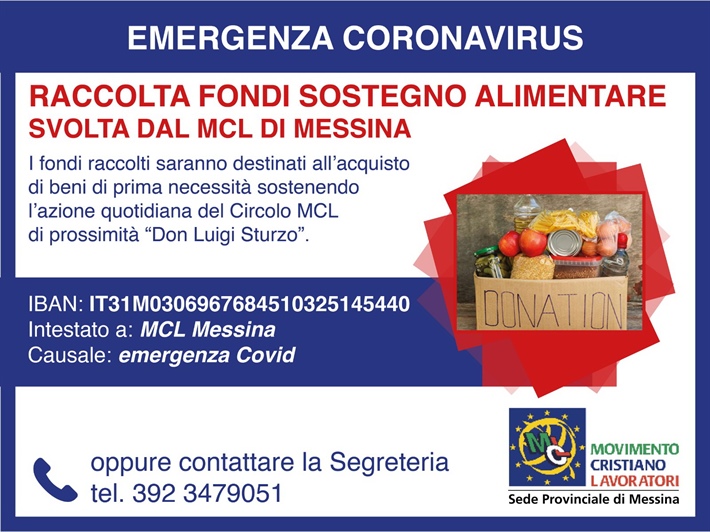 Messina: "Raccolta fondi sostegno alimentare svolta dal MCL di Messina"